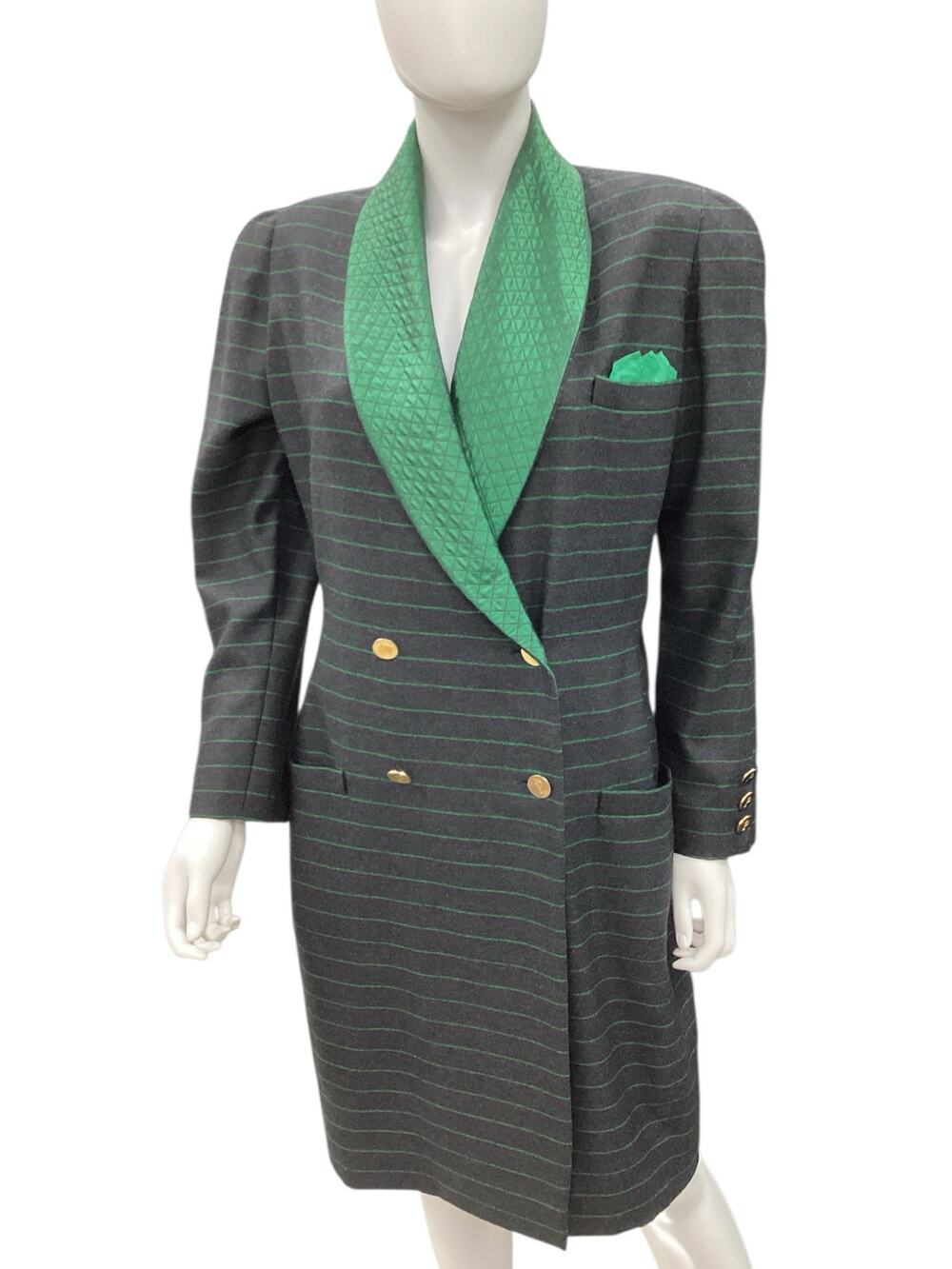 Polatof Blazer Women’s SizeM Long Pockets SmallBreastPocket Stripes Black &Green
